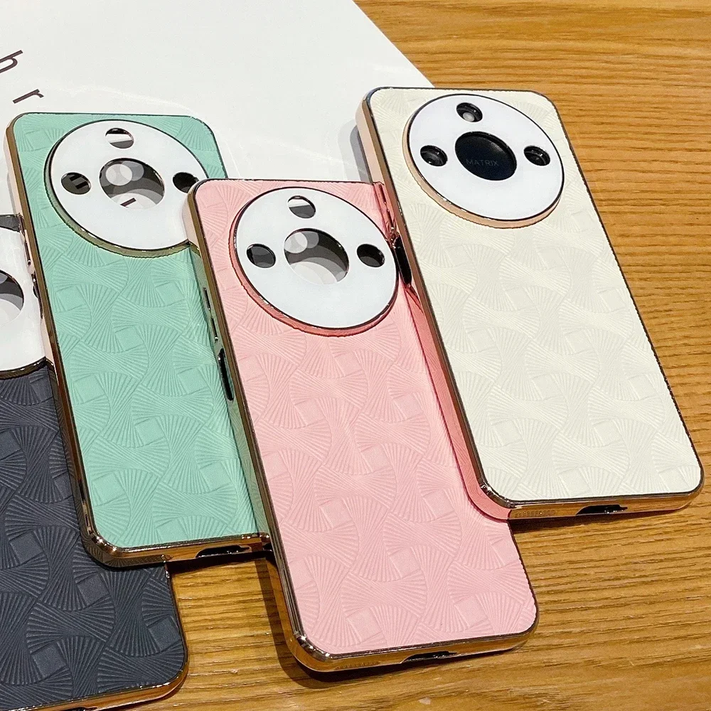 Funda de cuero chapada en oro de lujo, funda de teléfono dura con patrón de línea para Honor Magic 7 Lite 6 Pro 100 200 300 X50 GT PRO X60 PRO X60i