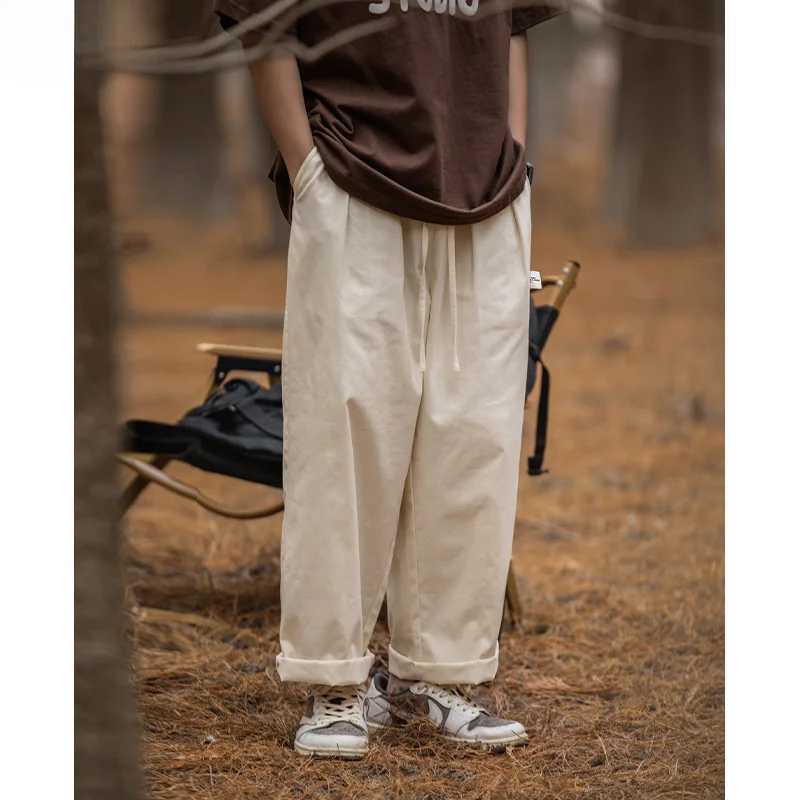 Casual pants with loose drape retro trendy pleated straight vintage mens pants