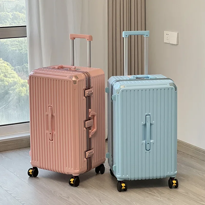 Suitcase Wide Handle Travel Suitcase Men 20 24 26 Carry-On Luggage with Large Capacity Women PC Aluminum Frame Trolley Case