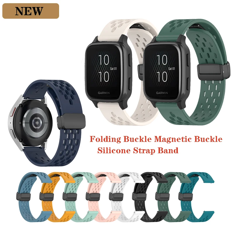 20mm 22mm Watch Band Magnetic Buckle Silicone Strap For Garmin Venu Sq 2 / Vivoactive 3 4 / Vivomove HR Bracelet