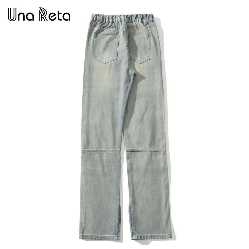 Una Reta Jeans pantaloni Streetwear autunno New Hip Hop Side Zipper Design pantaloni in Denim Harajuku pantaloni in Denim strappati per uomo