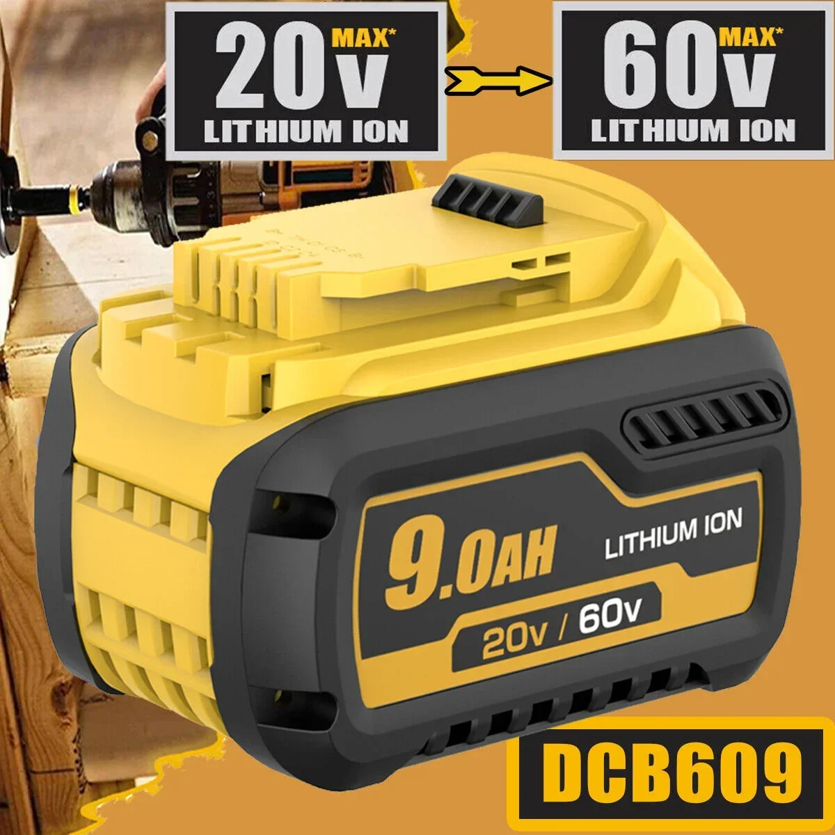 

6.0Ah 9.0Ah 12Ah 60V For Dewalt 18V 20V Battery DCB609 Replacement DCB200 Li-ion Power Tool For Dewalt Batteries With LED Lamp