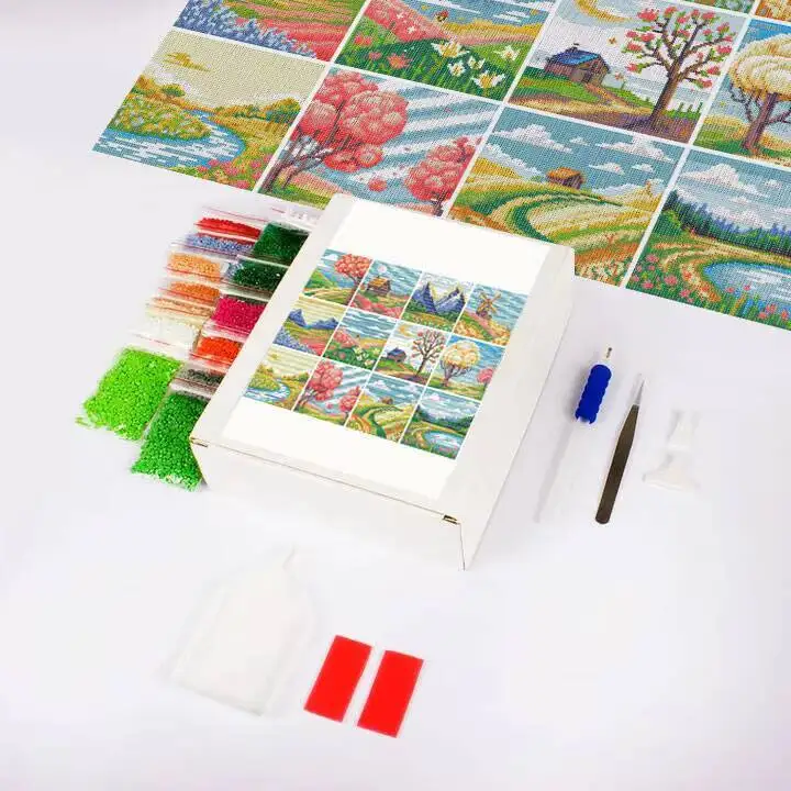 HUACAN 12pcs Landscape Mini Diamond Painting Mountain Tree 5D Round Diamond Mosaic Handmade Holiday Gift Wall Home Decor view 2