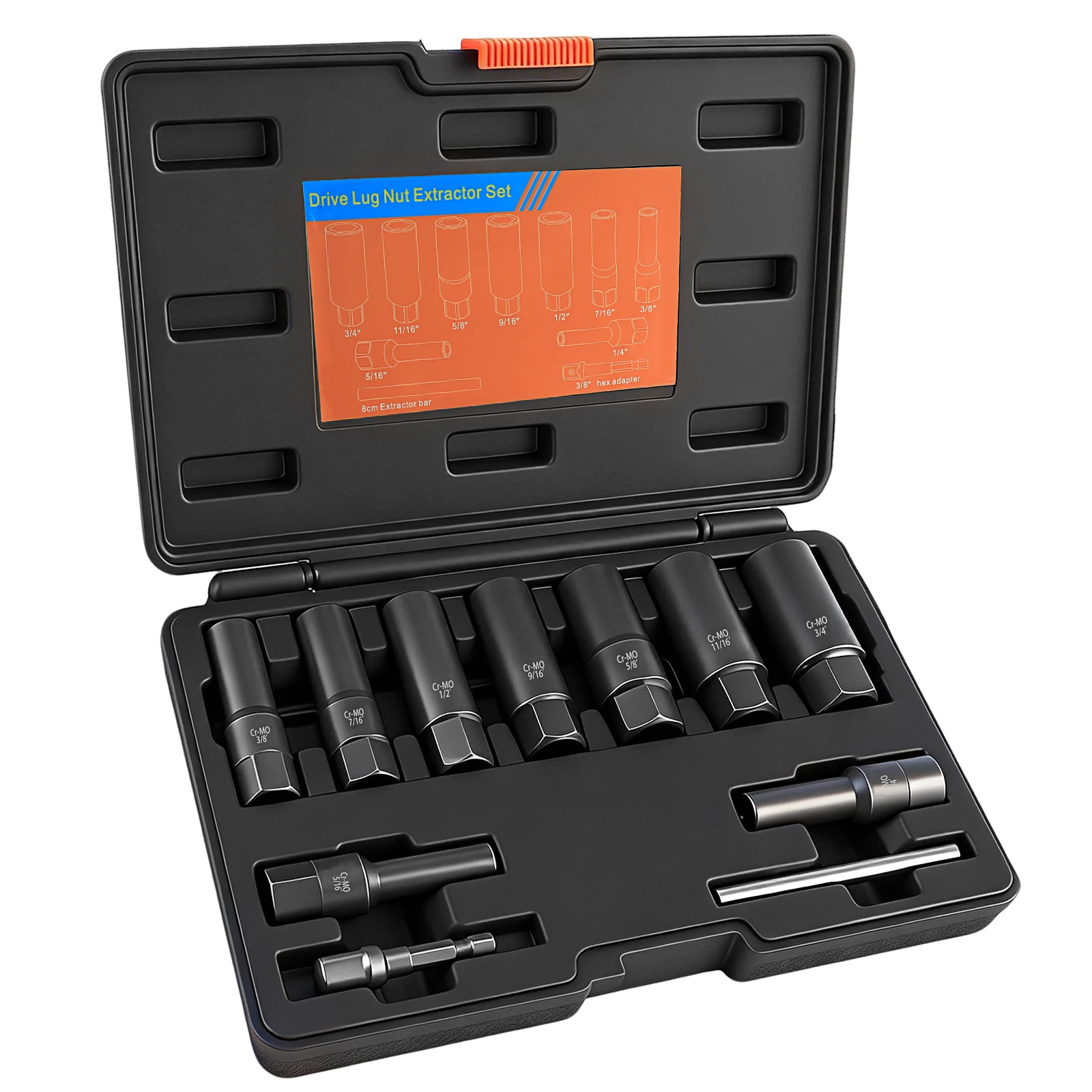 11-Pcs Spiral Deep Bolt Extractor Set,Remover Lug Nut, Stripped Lug Nut Remover for Broken Damaged Rounded-Off Bolts, Nuts, Bolt