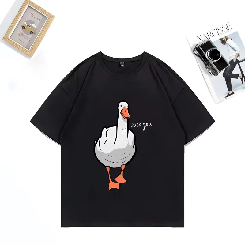 Children's Fun Duck You Pattern Printed 100% Cotton Short-sleeved T-shirt Hip-hop Streetwear Top Parent Child Wear  Cotton Top