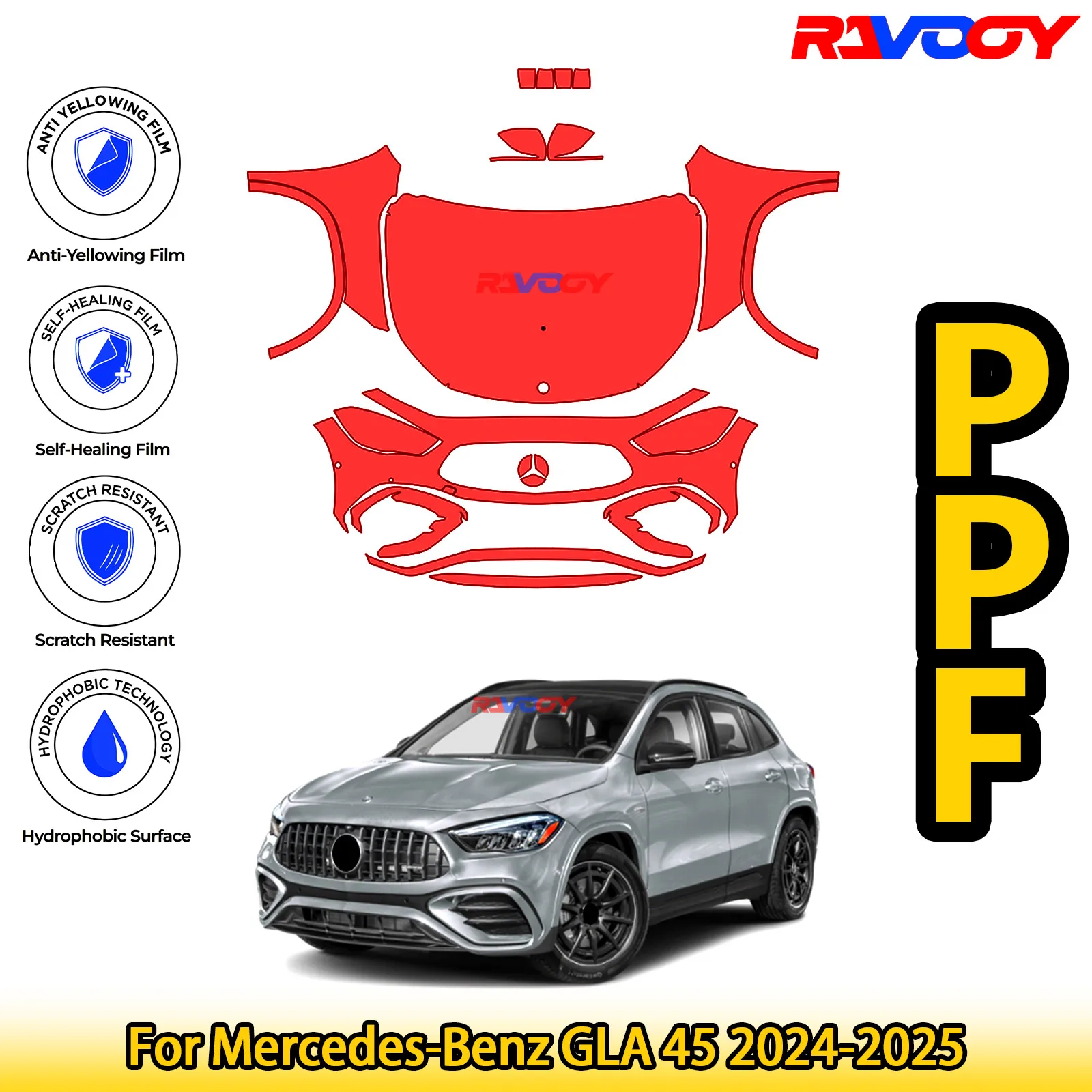 

For Mercedes-Benz GLA 45 2024-2025 Glossy Matte Black Precut front PPF Kit Paint Protection Film