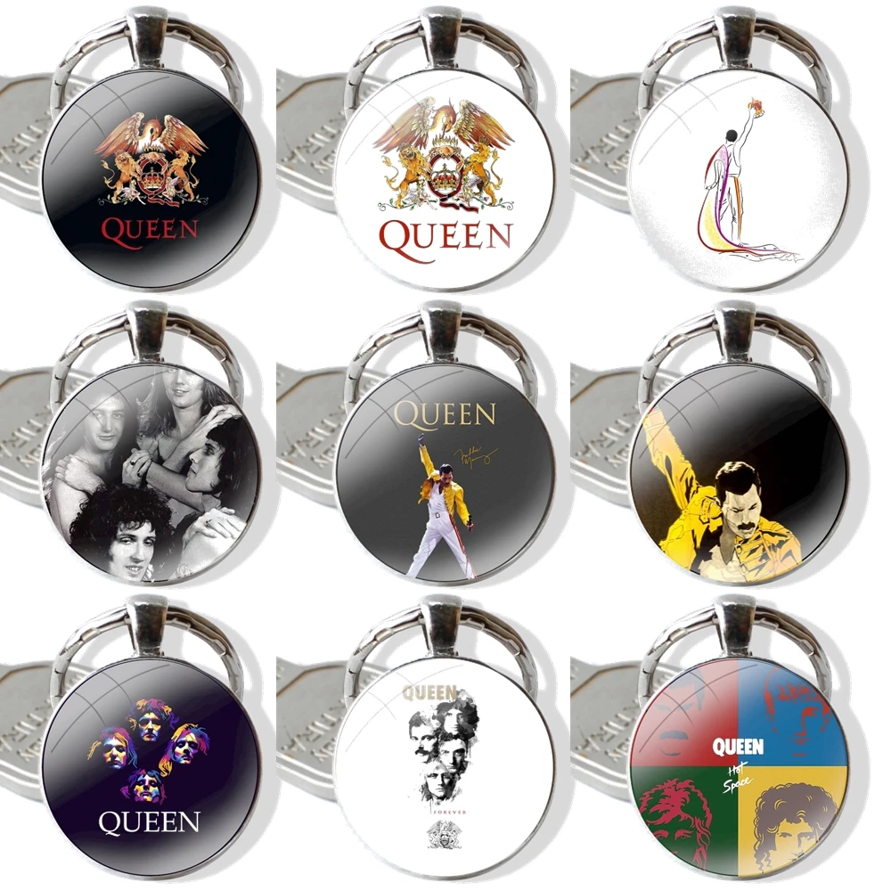 Queen Rock Group Keychain Handmade Glass Cabochon Key Ring Holder Pendant Key Chains