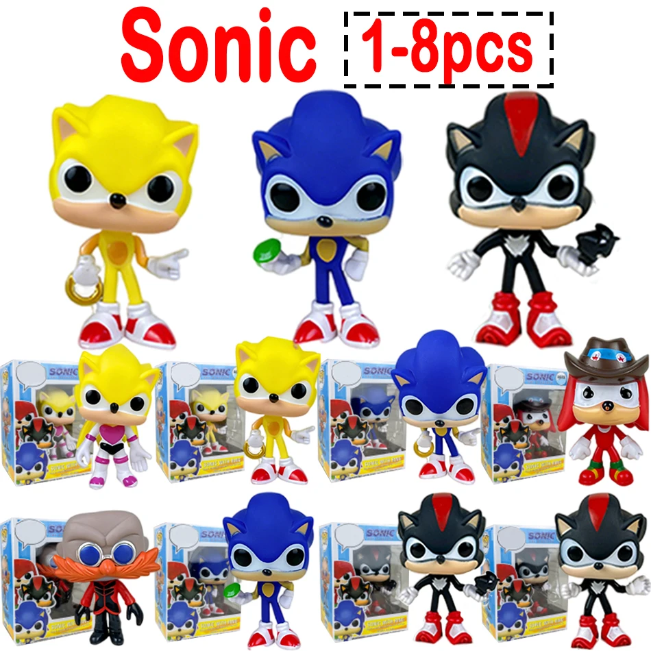 Juego de figuras de acción de Sonic, Dr. Eggman Shadow Knuckles, modelo coleccionable de PVC, juguetes para fanáticos, regalo, decoración del hogar, 1-8 Uds.