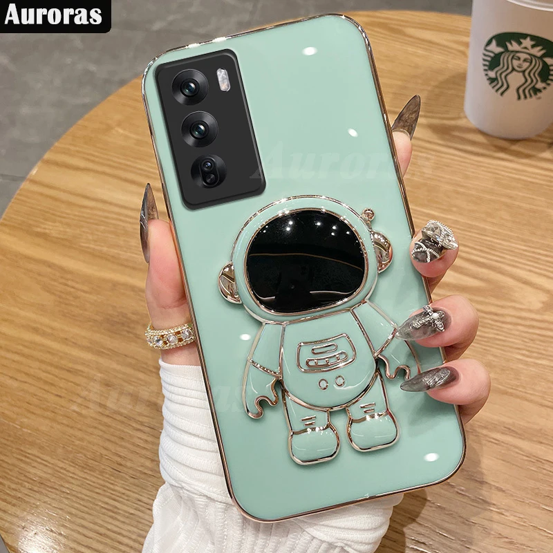 

Auroras For OPPO Reno 12 Pro 5G Cover Astronaut Bracket Solid Color Electroplate Soft Shell For OPPO Reno 12F 4G/5G Case
