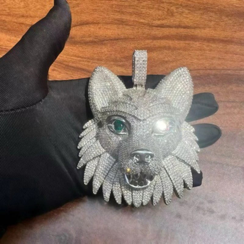 Hip Hop 5A+ CZ Stone Bling Ice Out Big Sold Wolf head Pendants Necklace for Men Rapper Jewelry Silver Color