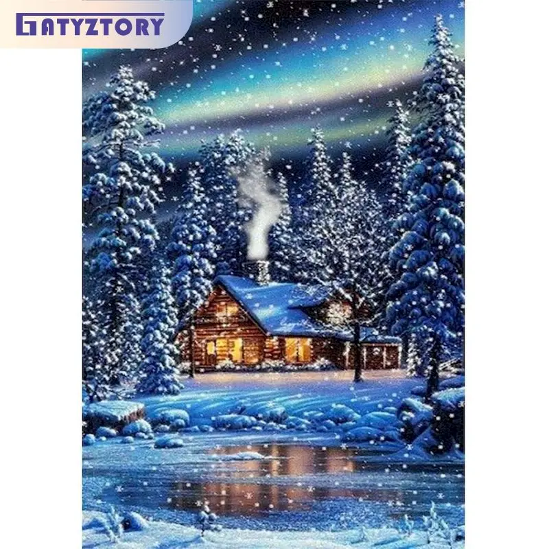 

GATYZTORY Rhinestones 5D Diamond Painting With Frame Winter Landscape Diamond Mosaic Home Decoration Handicrafts For Adult