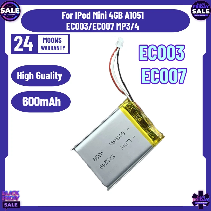 New 600mAh EC003 EC007 Battery for IPod Mini 4GB A1051 EC003/EC007 MP3/4 Battery