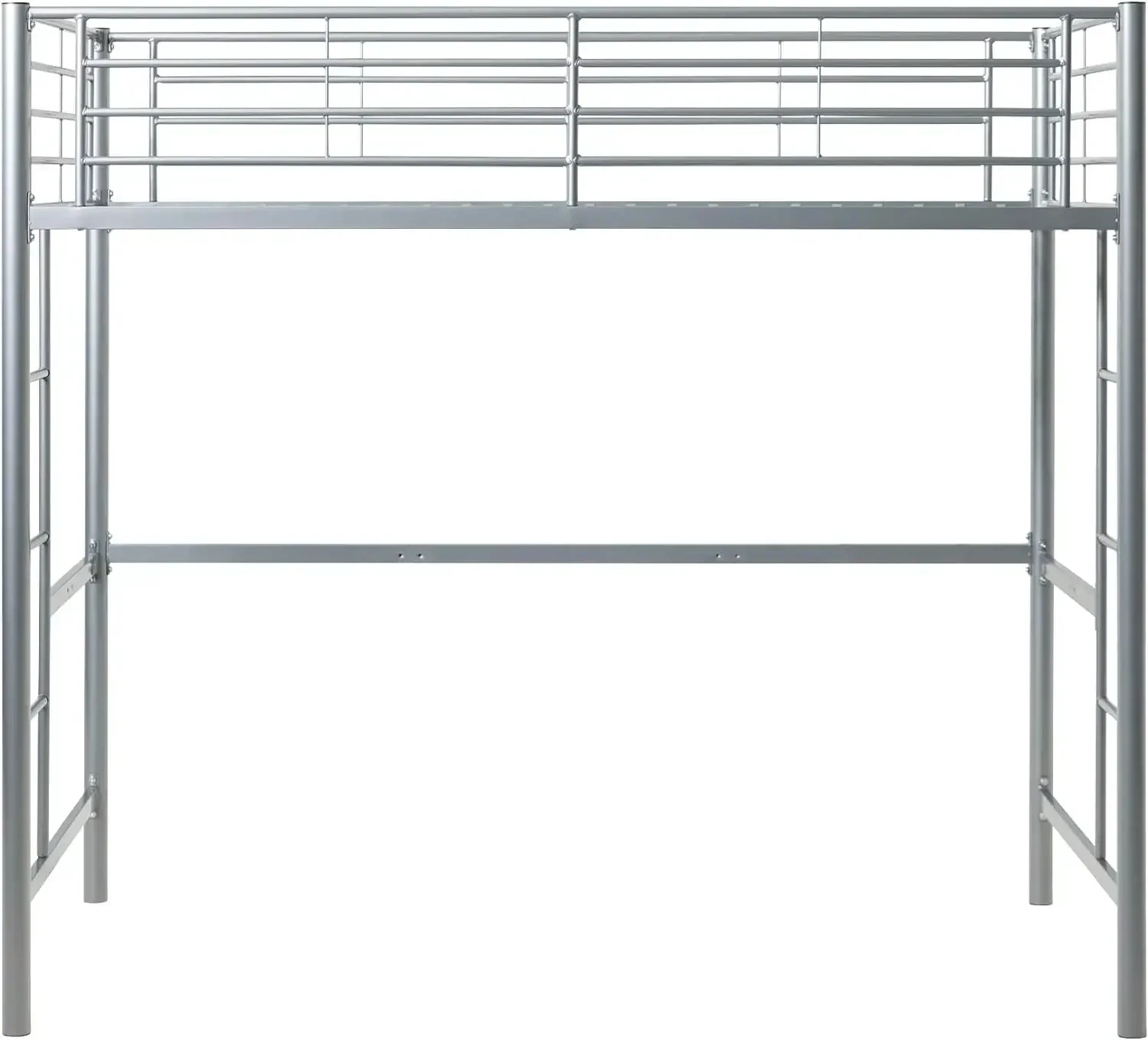 Walker Edison-cama doble de Metal plateado sobre Loft, estructura de cama doble con escalera, escritorio para juegos de ordenador