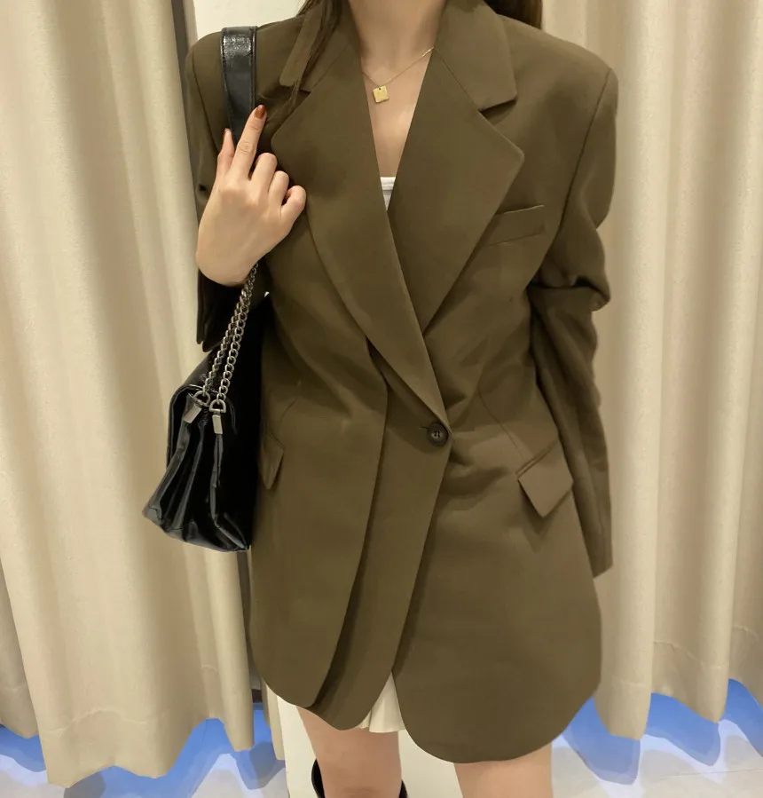 

In Stock Chic Diagonal Button Suit~Simple Lapel One Button Diagonal Placket Suit Jacket Women Female Office Lady Coat Jacket Top