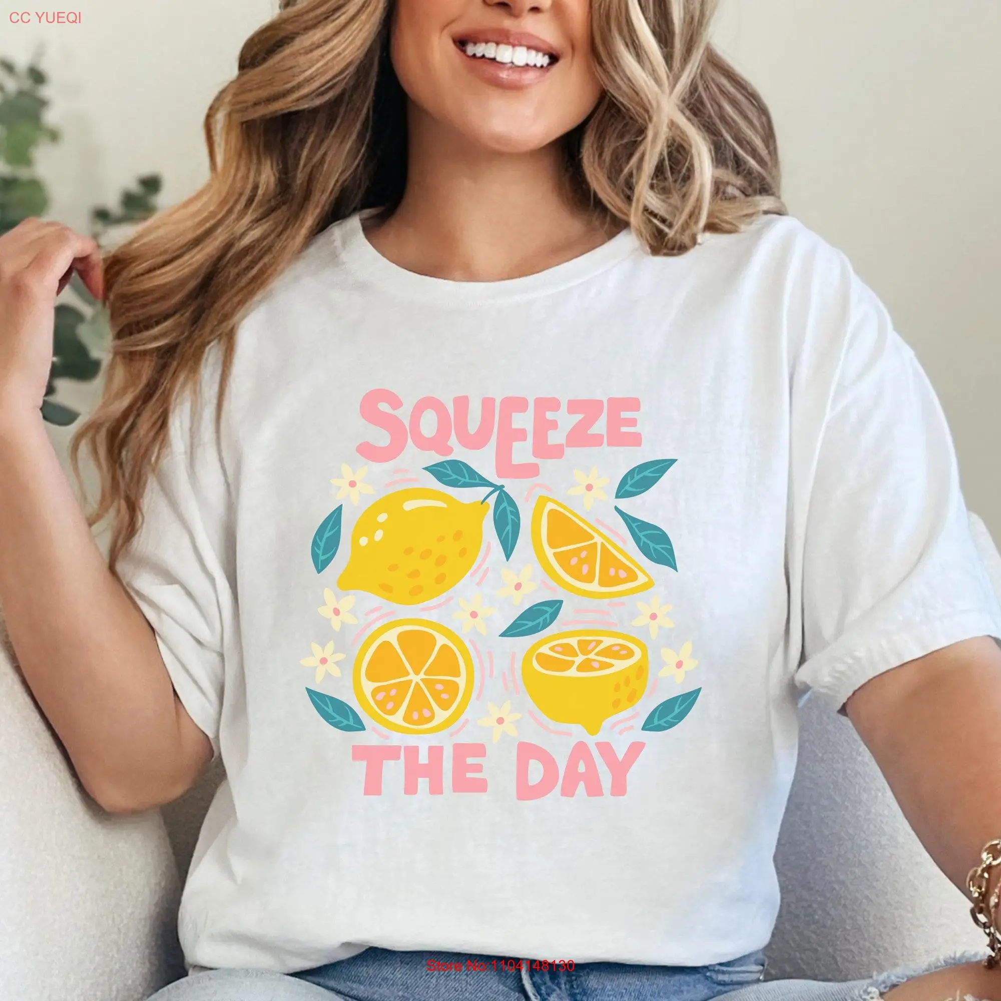 Squeeze the day lemon shirt Cute lemons tee Plus T Fun design size long or short sleeves