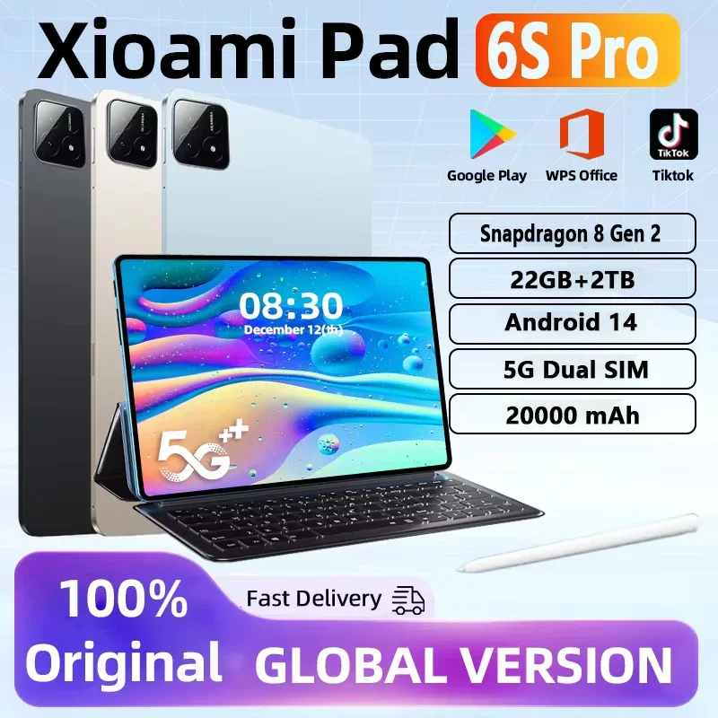 Global Version Original Pad 6S Pro Tablet 11inch HD 4K Android 14 16GB 1TB 20000mAh 5G Dual SIM Bluetooth WiFi GPS WPS Tablet PC