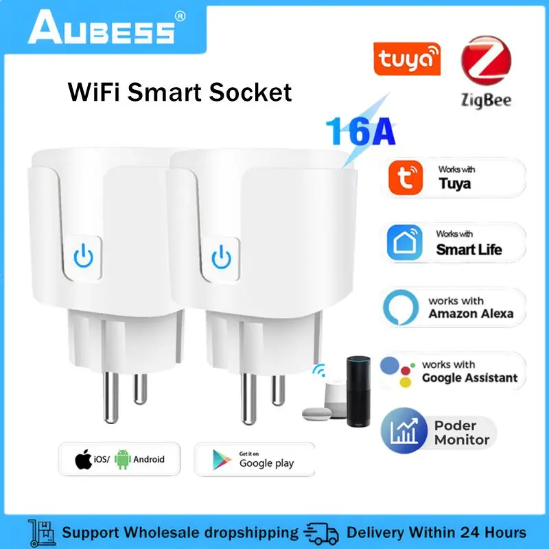 

ZigBee Tuya EU Smart Sockets 6A WiFi Power Monitoring Plug Timing Remote Control Adapter Outlet For SmartLife Alexa Google Home