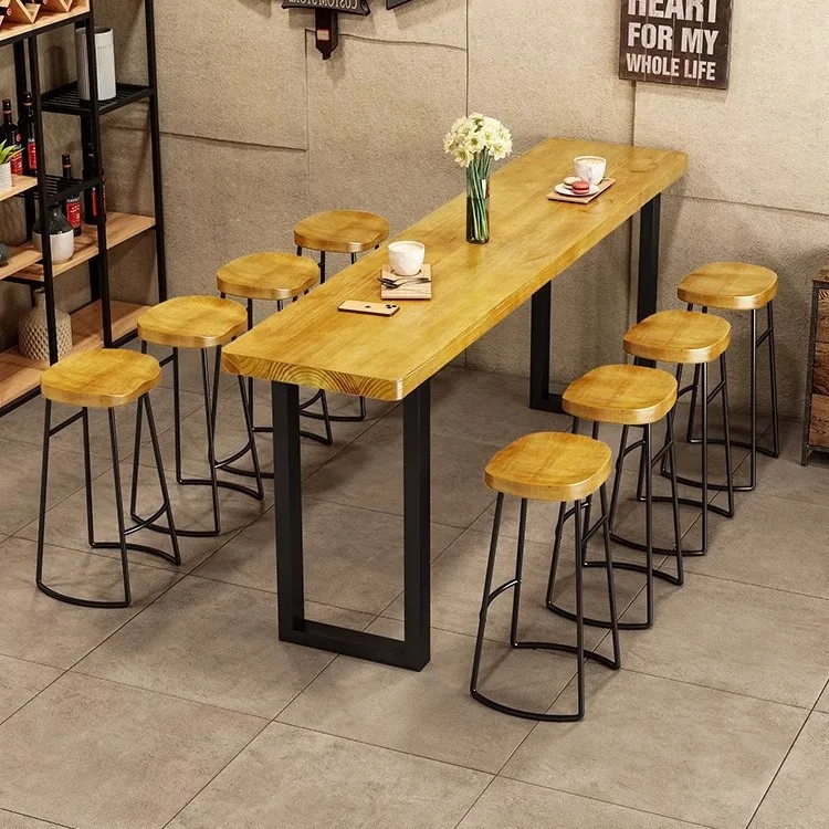Wrought iron solid wood high table and chair wine bar counter household long window table