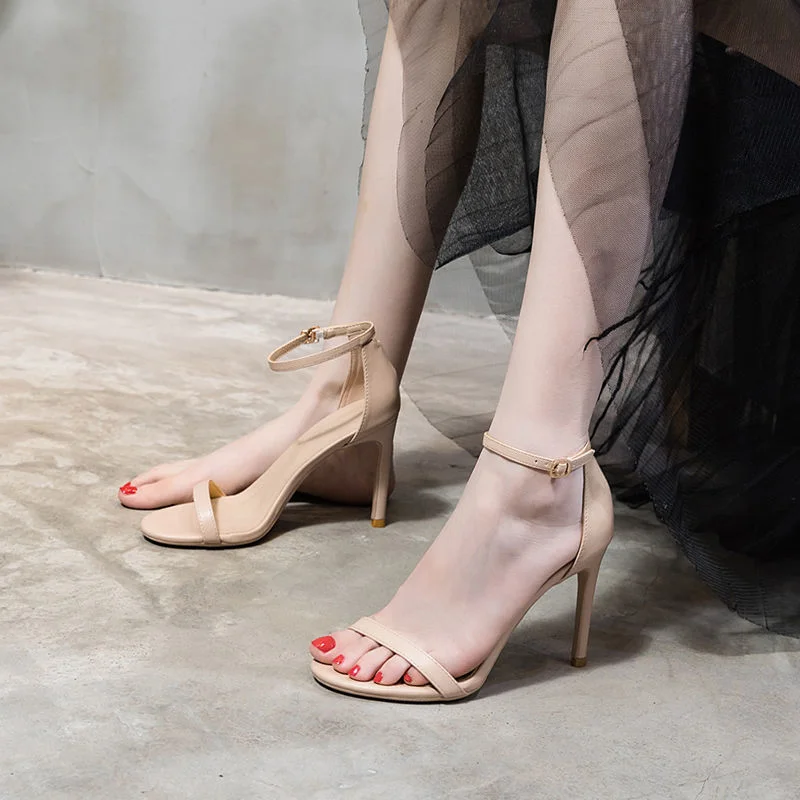 Sandalias De Mujer Summer New Black Elegant Woman Heeled Shoe Thin Heel Sexy Simple Allmatch Soft Leather Shoe босоножки женские