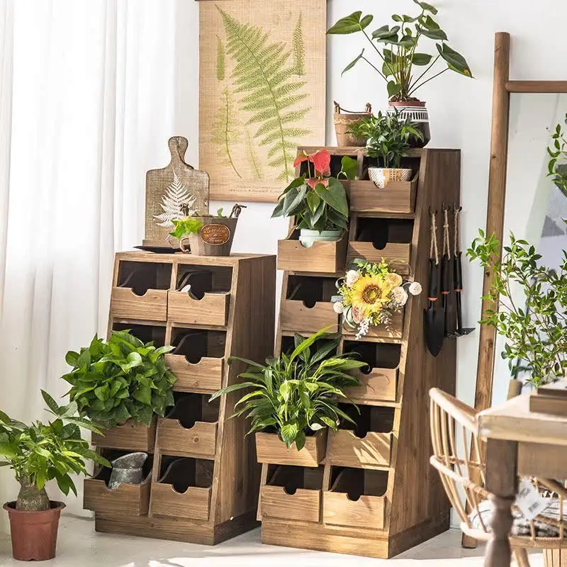 

Pastoral Storage Cabinet Movable Storage Flower Stand Balcony Bucket Cabinet Living Room American Dining Garden