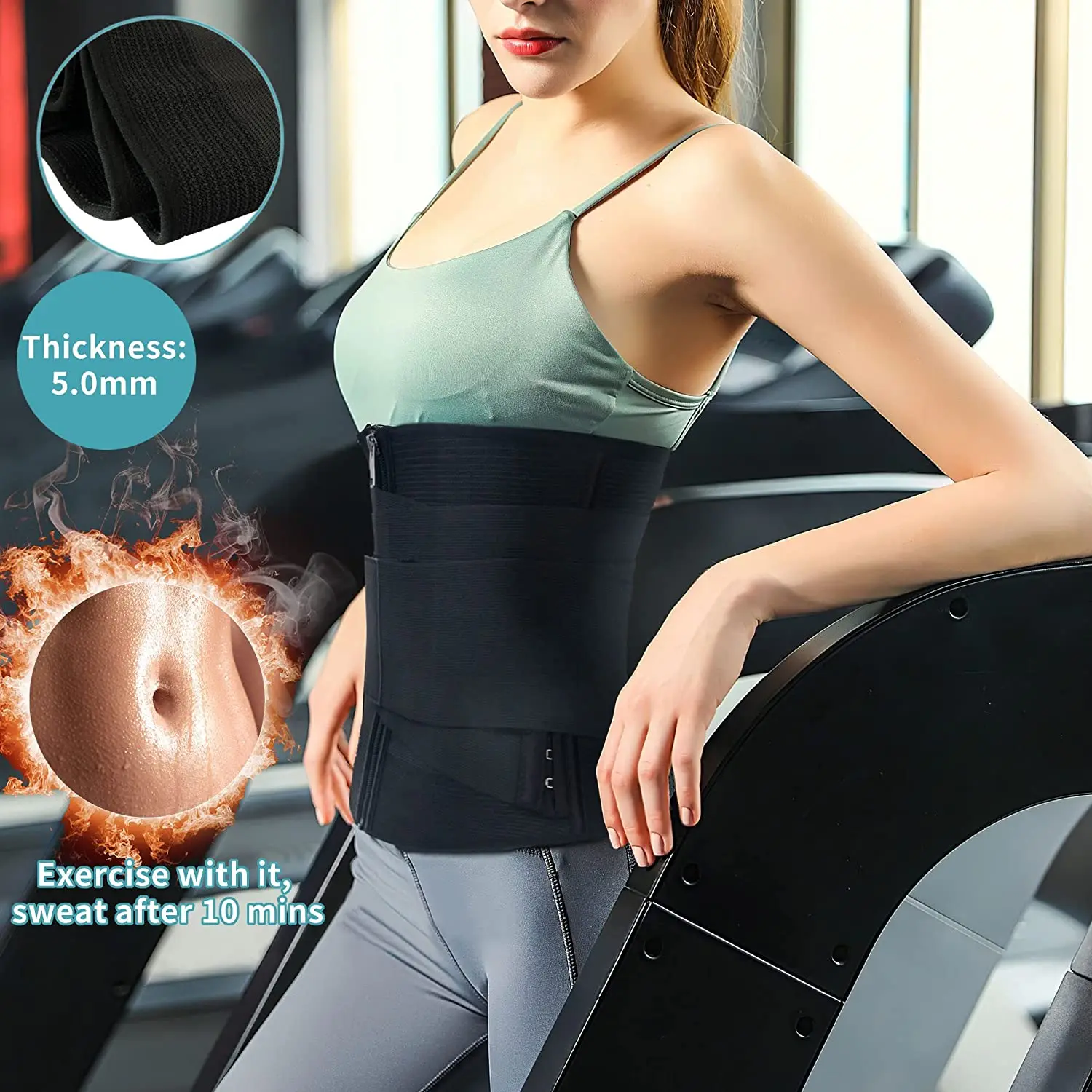 Sweat Waist Trainer Shapewear Women Detachable 2 In 1 Zipper Modeling Strap Workout Cincher Slimming Belly Sheath Tummy Wrap