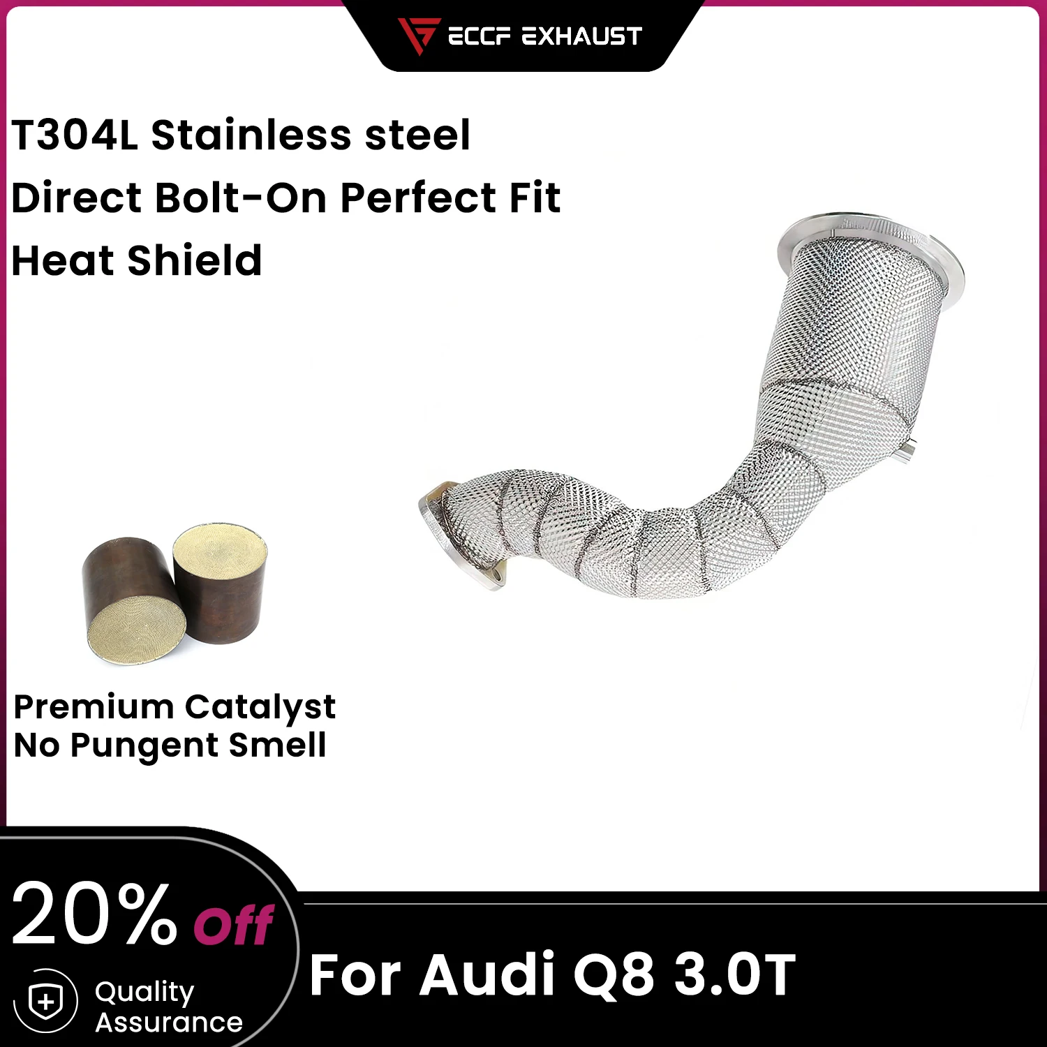 

Sports Downpipe With Heat Shield For Audi Q8 3.0T Aggressive Exhaust Sound High Flow Performance Upgrade