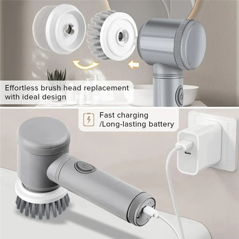ABLE-다기능 자동 청소 브러시 5개 세트 핸드헬드 무선 전기 주방 청소 도구