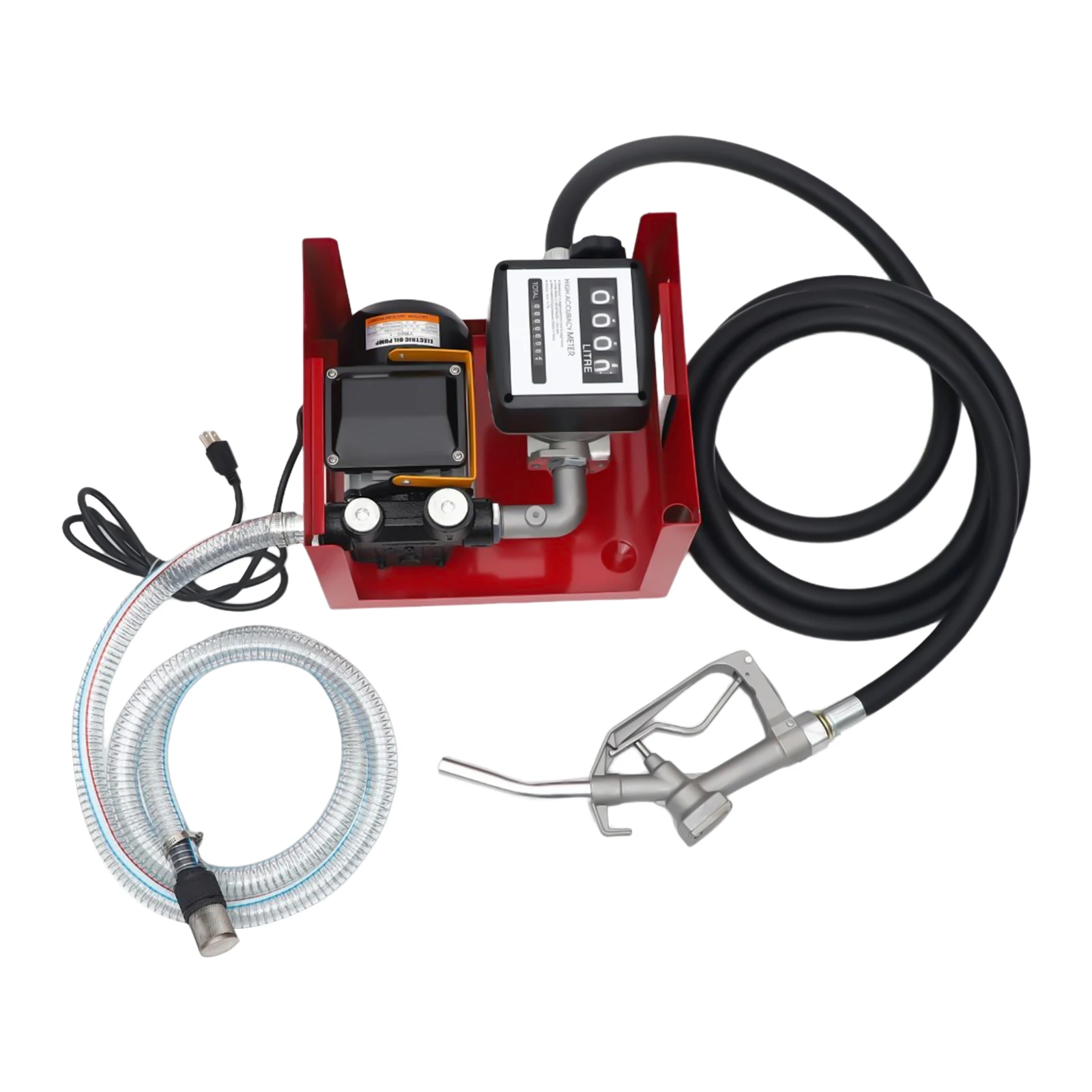 110V Electric Oil Fuel Diesel Gas Transfer Pump With 60L Hose Manual Nozzle And Handd Oil Gun