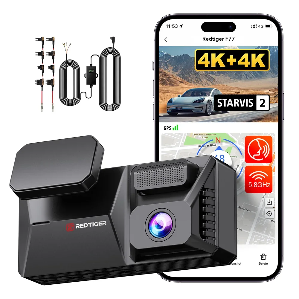REDTIGER Distributor F77 Night Vision Dual 4K Starvis 2 IMX678 Sensor Car Black Box Dash Camera Front and Rear with WIFI GPS