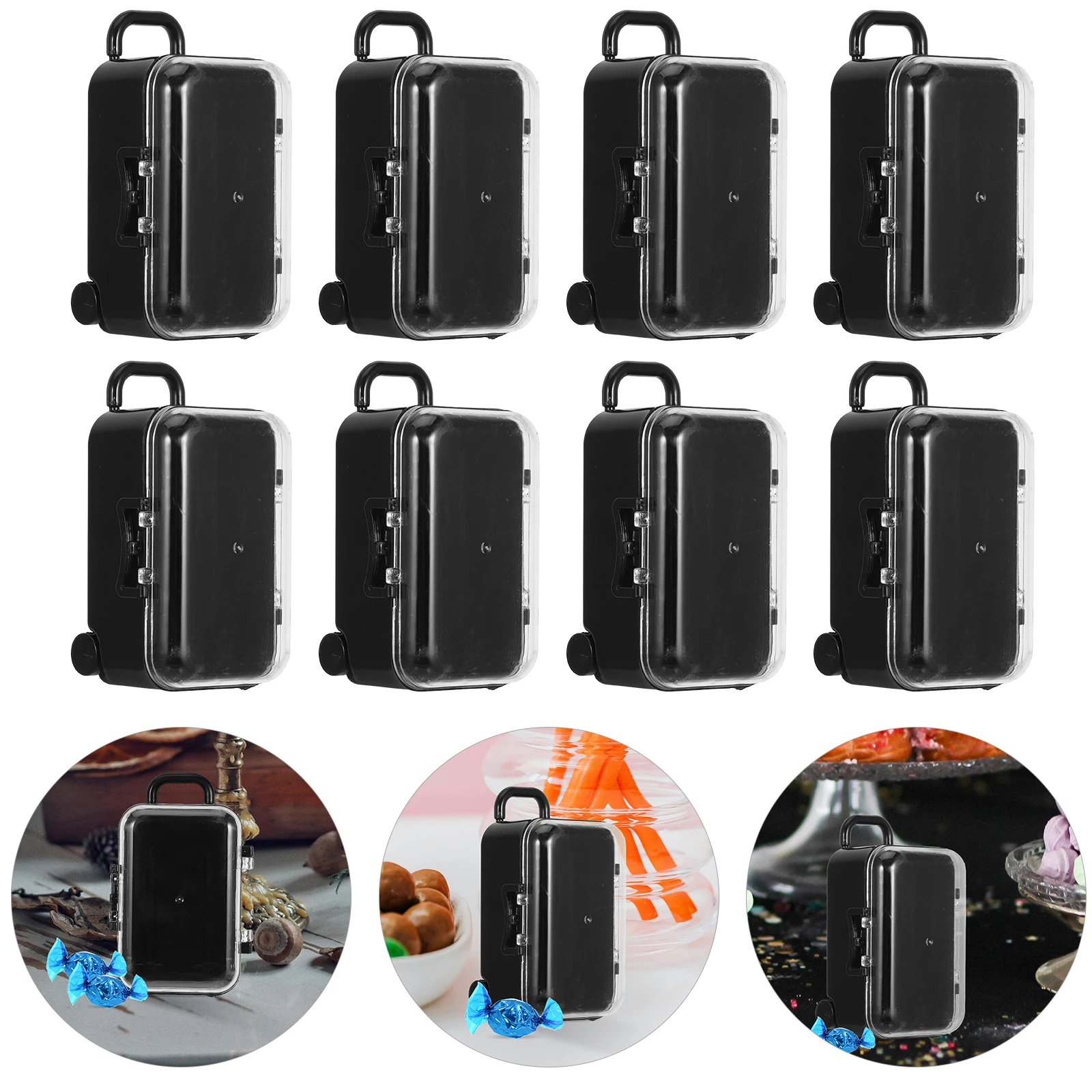 

12pcs Trolley Box Packaging Suitcase Wedding Favour Boxes Dollhouse Luggage Toys Plastic Travel Transparent Mini Candy Storage
