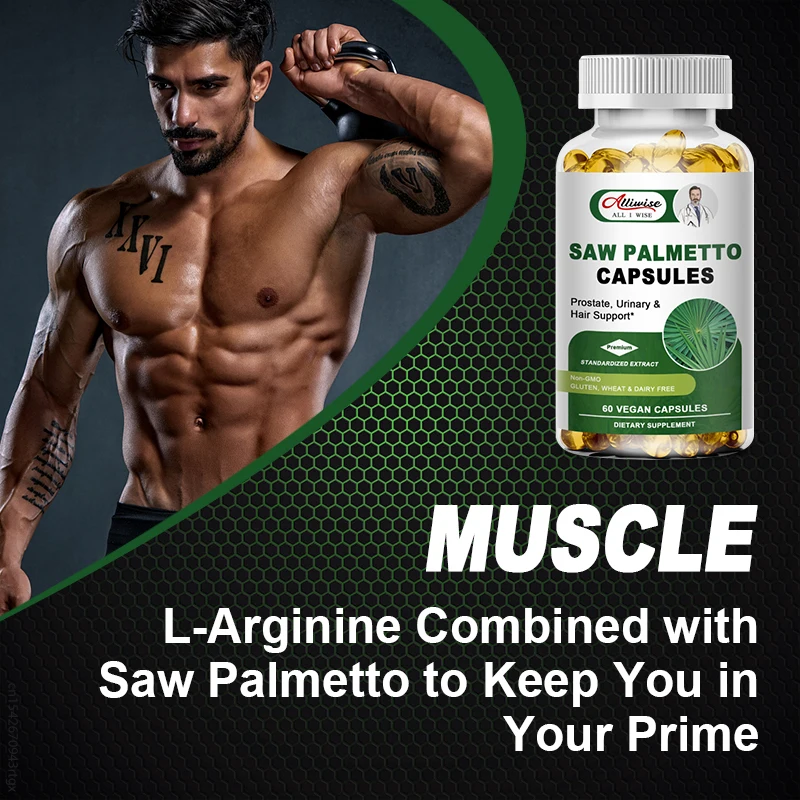 Alliwise Saw Palmetto with L Arginine Plant-Based Supplement for Men Potent Hair Growth Maximum Male Boost Stamina & Endurance