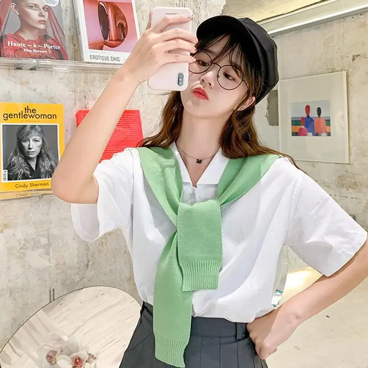 Korean-style spring autumn clothing with cozy knitted shirt  air-conditioned rooms paired with a shawl and scarf Cape P2