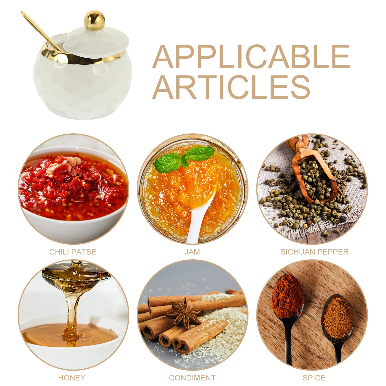 مجموعة واحدة من زجاجات تخزين السيراميك مع ملعقة بغطاء، حاوية توابل المطبخ، حامل بهار السكر الملح للمقهى المنزلي