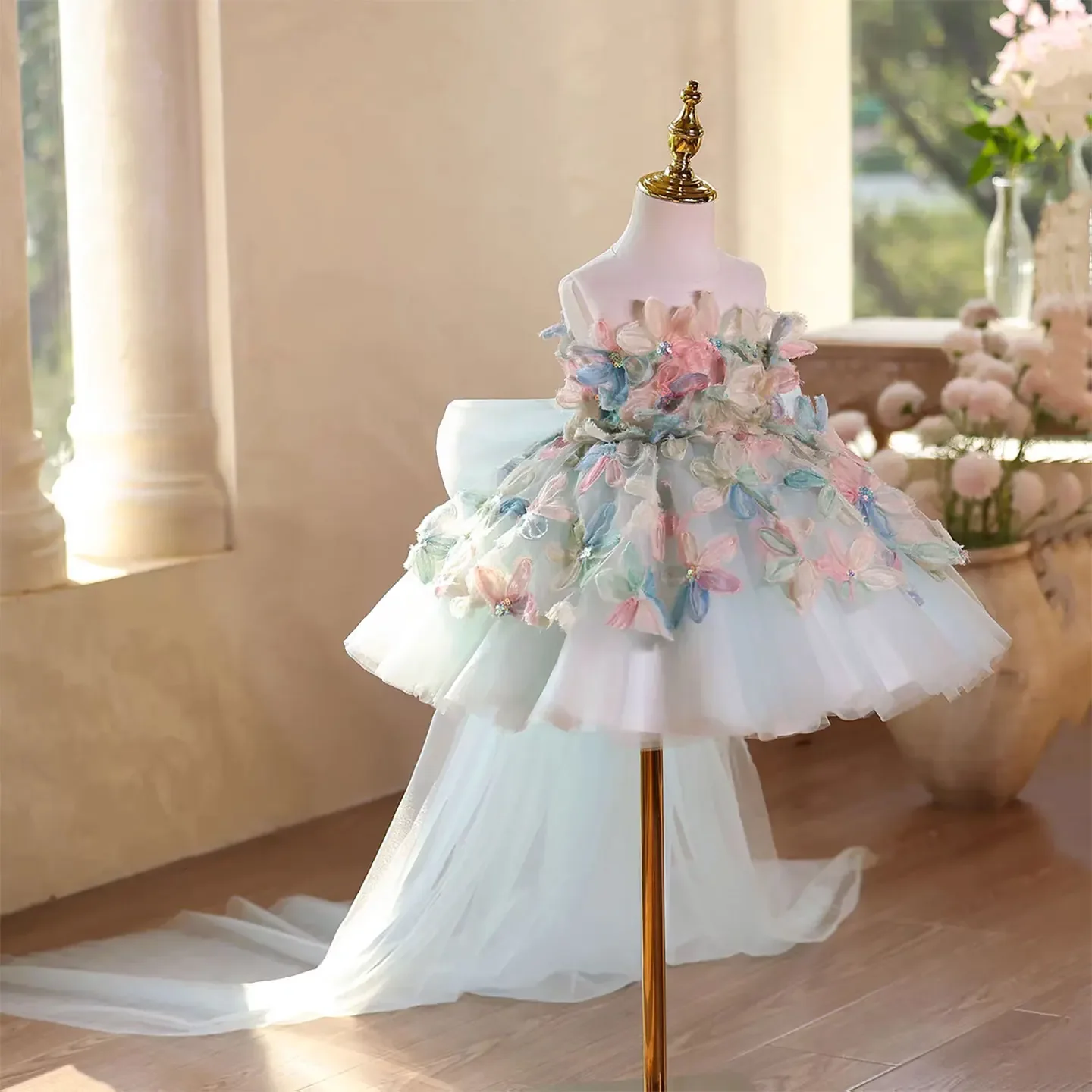 2025 desejo d113 elegante turquesa flor menina vestido de renda na altura do joelho princesa crianças casamento 1st aniversário pageant vestido de festa