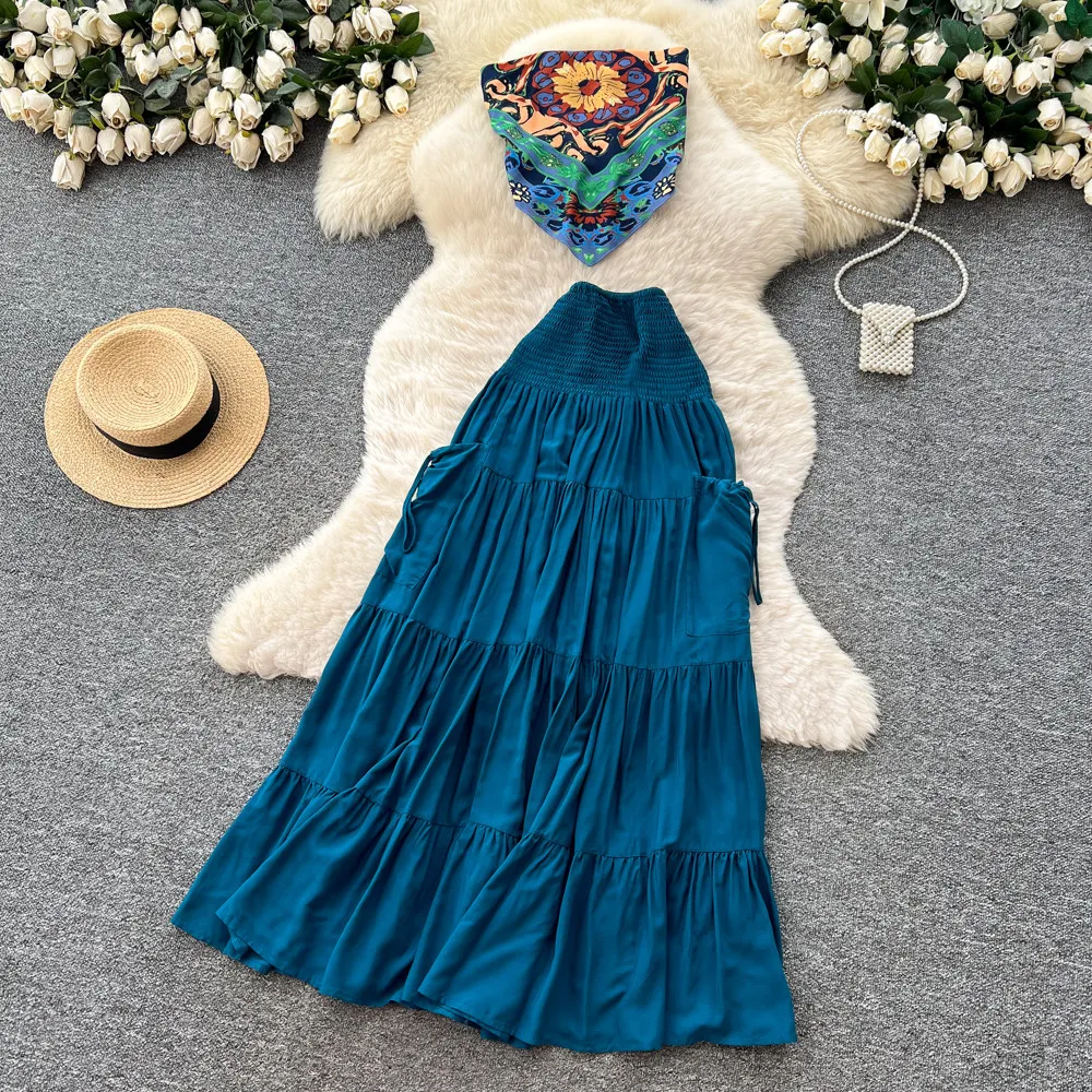 

Two Pieces Women Dress Sets Print Matching Sets Sleeveless Top Empire Waist Tiered Skirt Slight Strech Slim Casual 2026 Spring