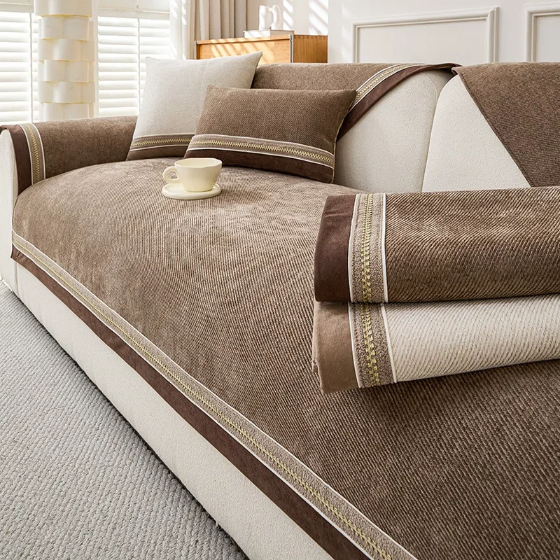 Cotton and Linen Sofa Towel Solid Color Sofa Mat Four Seasons Universal Sofas Pad for Living Room Anti-Slip Couch Cushion Luxury