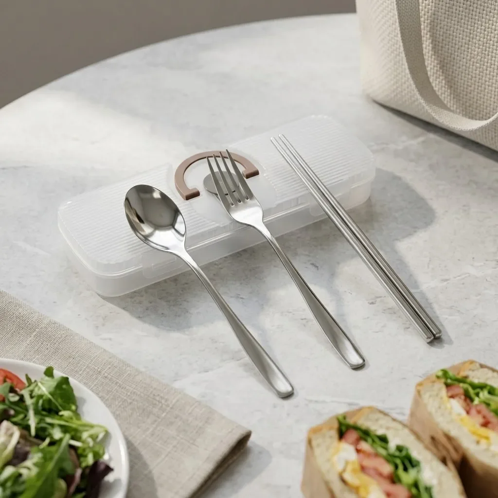 Stainless Steel Cutlery Spoon and Chopsticks Set Portable Silverware Flatware with Organizer Forks for Travel Office Student