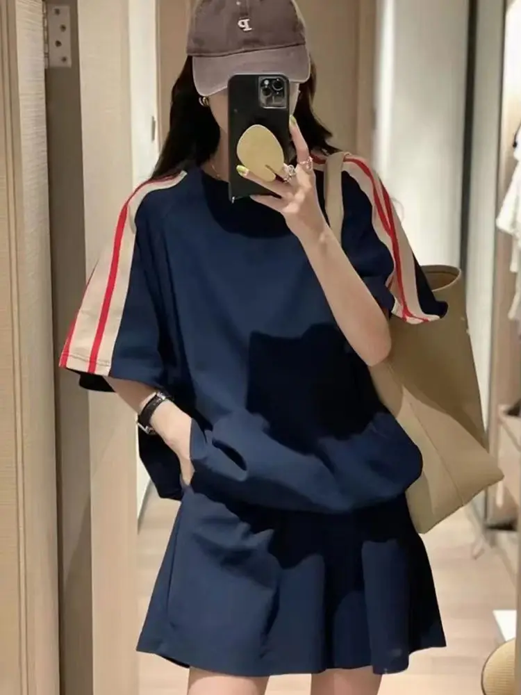 

Повседневный комплект спортивной одежды для бега больших размеров, женский летний свободный цвет Blo ort Sve orts, комплект из двух предметов, модный хлопковый комплект B...