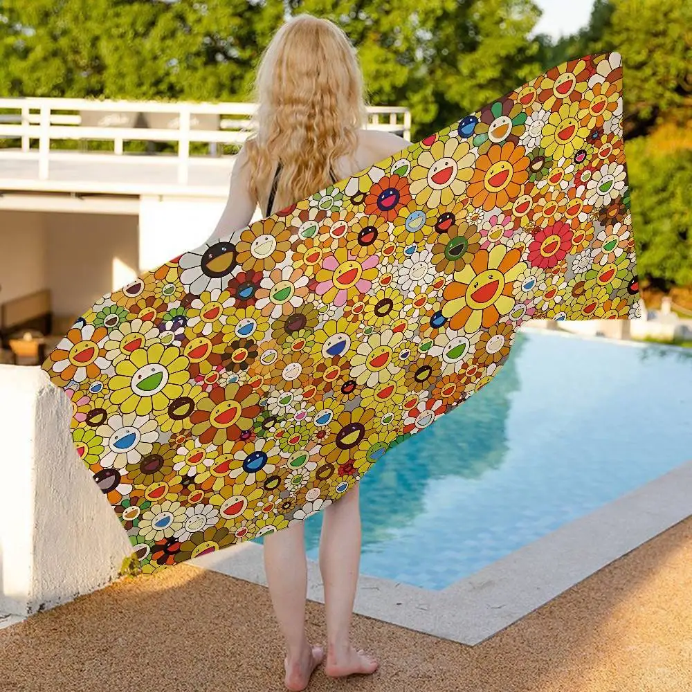 Art T-Takashi M-Murakamis Beach Towel Colorful Bath Towels for Girl Microfiber Quick Dry Custom Sand Free Beach Spa Gym Pool
