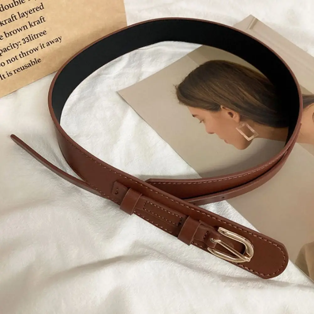 Retro Metal Buckle Waist Belt Black Coffee Skinny Waist Straps PU Leather Dress Coat Decorative Waistband Women