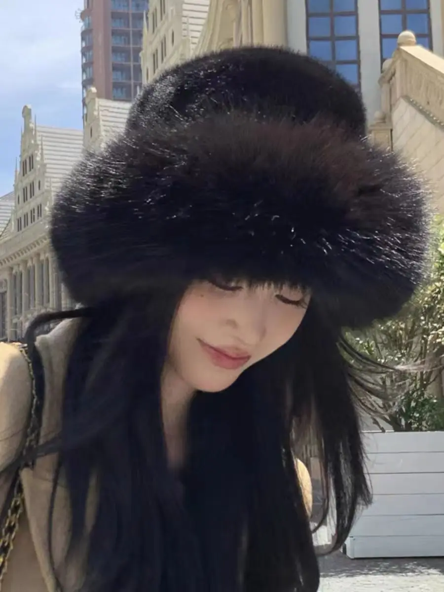 Winter new millinery thickened warm outdoor imitation fur lady\'s hat fashion simple skin soft cold resistant imitation mink hat