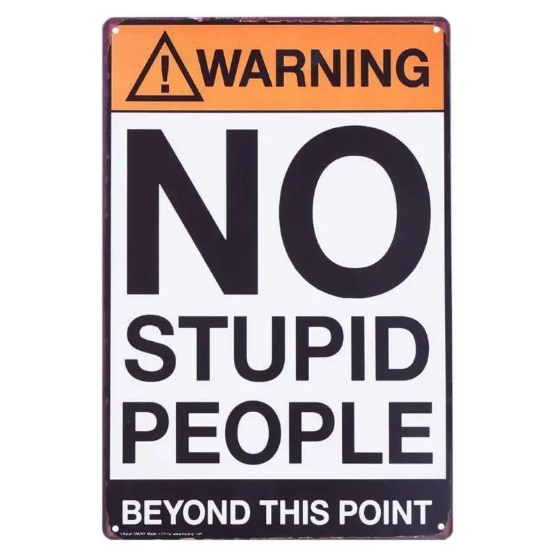 1pc Warning No Stupid People Beyond This Point Retro Metal Tin No Trespassing Private Property Signs for Bedroom 8x12inch
