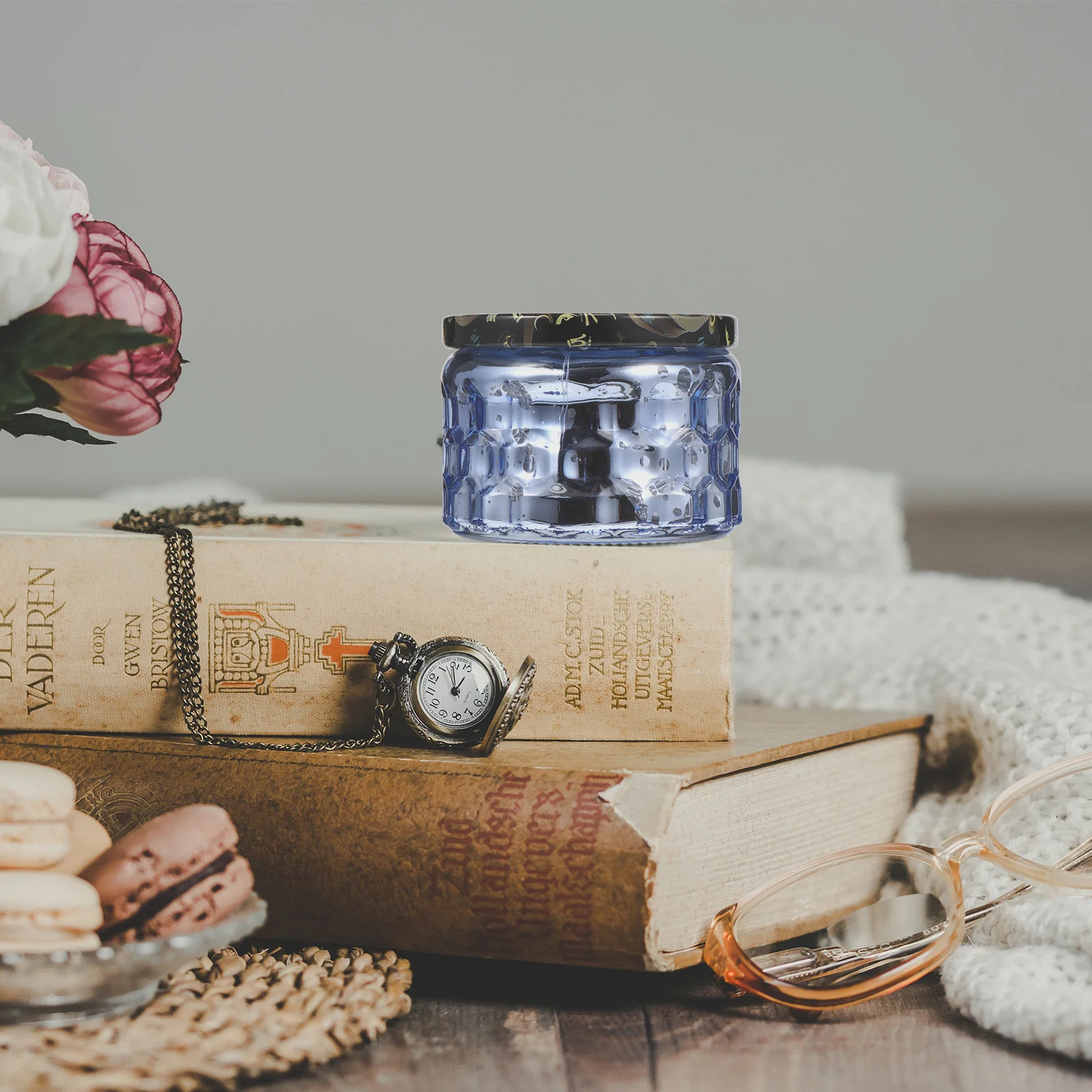 

1Set Empty Embossment Cup Glass Container DIY Handmade Holders Lid Decorative for Bedroom Office Living Room