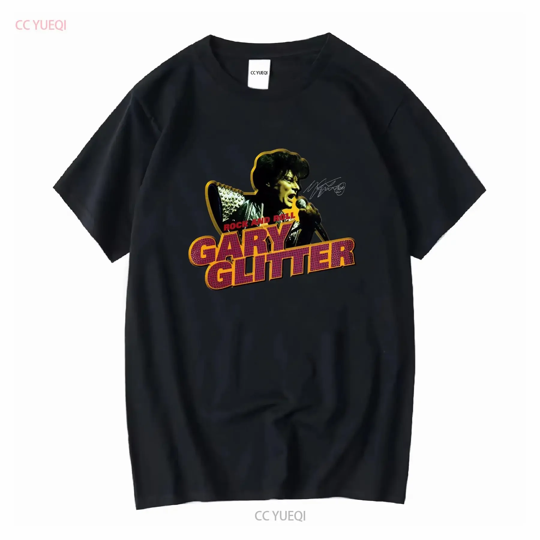 Rare Gary Glitter Rock Roll Signature Blue T Shirt S to 5XL Fans BE378 vintage Washed Soft streetwear Versatile Stretched