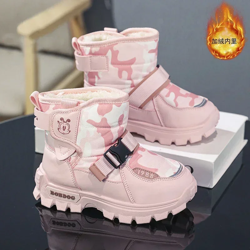 Winter Plush Warm Children's Snow Boots Outdoor Casual Non Slip High Top Boys and Girl's Cotton Boots Wear-resistant Kid's Shoes