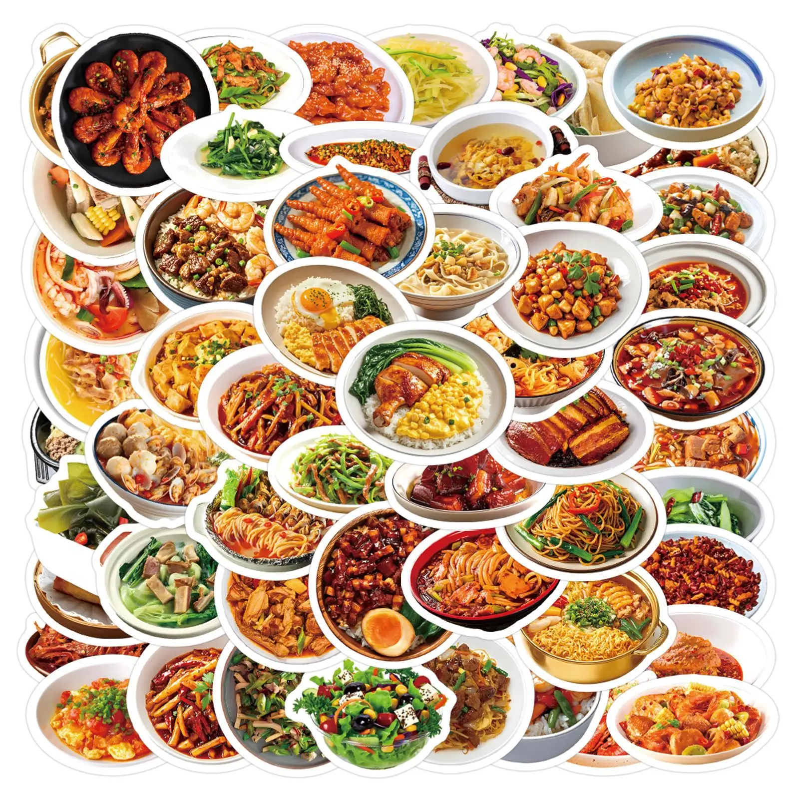 

100PCS Chinese Restaurant Food Series Chinese Cookie Material Decorative Suitcase Guitar Skateboard Waterproof Stickers Kids Toy