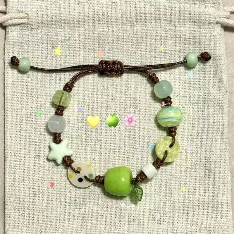 Handmade Multicolor Ceramic Triple Heart Bracelet Adjustable Wax Cord Minimalist Boho Style for Couples and Friends