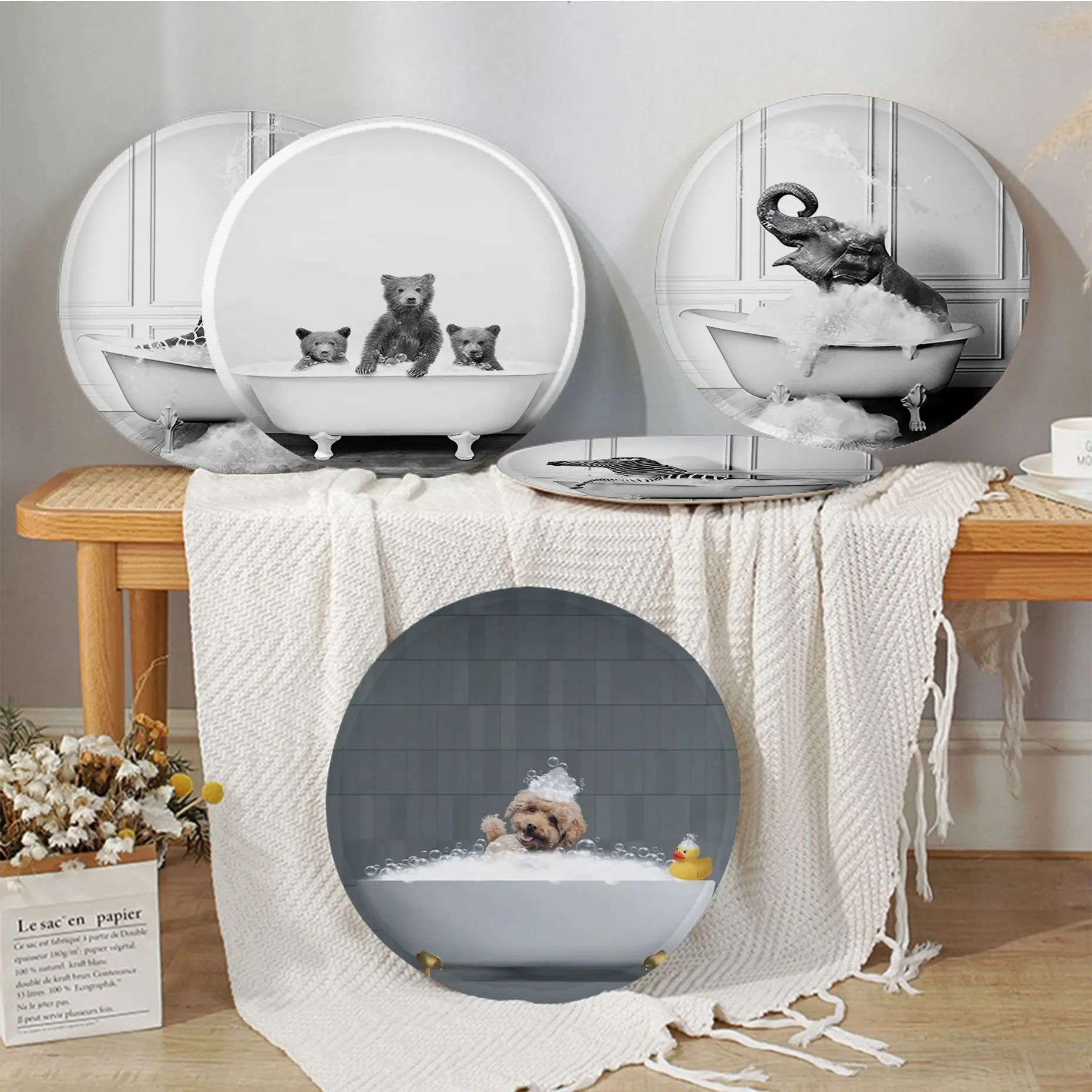 

Black White Animals In Tub Bathroom Nordic Printing Seat Pad Household Cushion Soft Plush Chair Mat Winter Office Chair Cushions