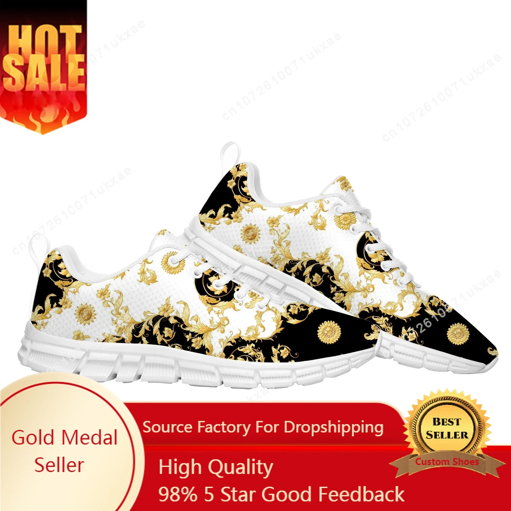 

Luxury Golden Floral Baroque Sports Shoes Mens Womens Teenager Kids Children Sneakers Casual Sneaker Couple Custom Shoes