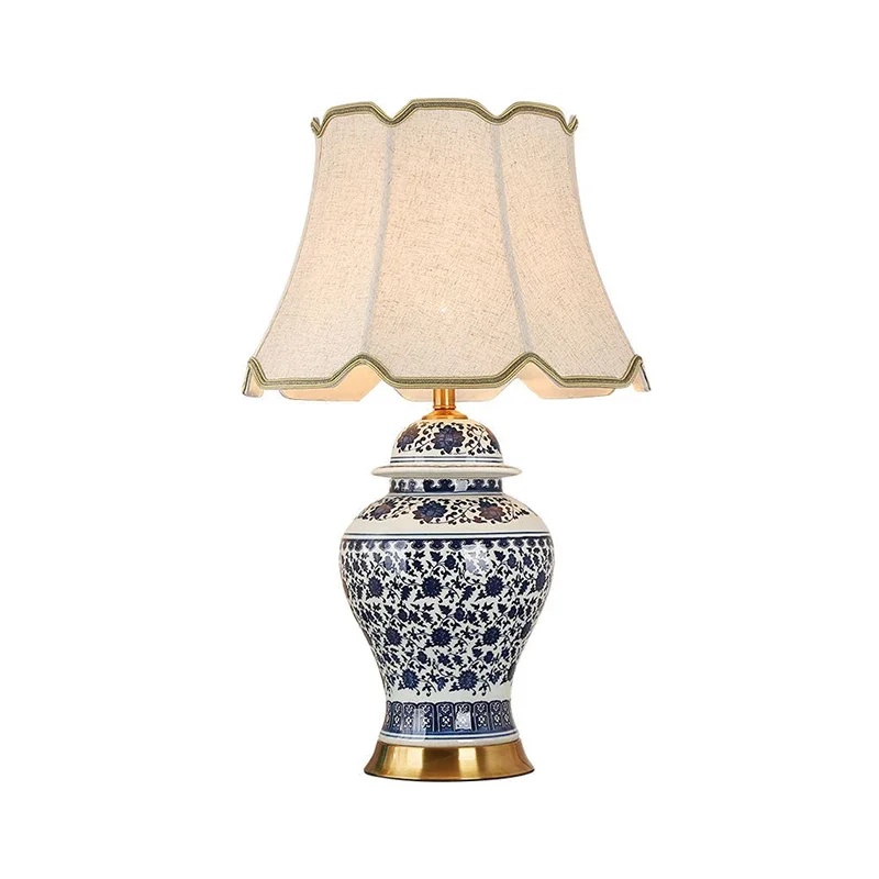 SOFEINA Modern Ceramics Table Lamp LED Dimming Chinese Blue And White Porcelain Desk Light for Home Living Room Bedroom